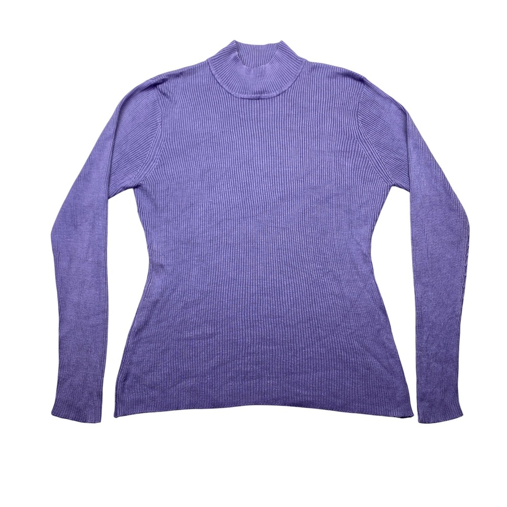 Pendleton 100% Silk Mock Neck Ribbed Sweater Purple Tall Large Long Sleeve
